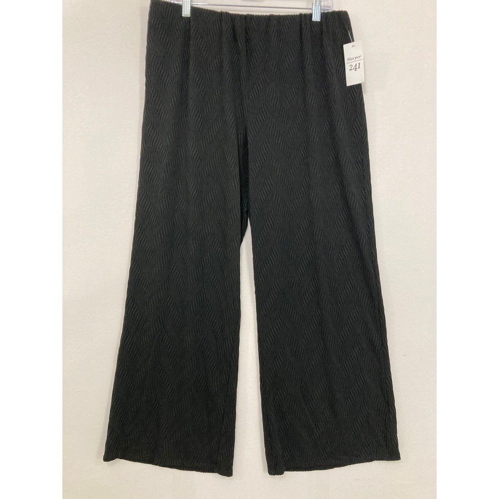 New Harper 241 Wide Leg Pants‎ Large Black Wavy Textured Knit Pull-on Comfy
